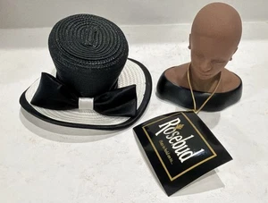 Rosebud Miniatur Diva schwarz/weiß Strohhut # 3102 Sammlerstück Hut Büste Box - Bild 1 von 9