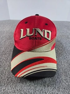 Lund Boats Shark Pattern Red Baseball Hat Adjustable Hook & Loop Fishing Cap - Picture 1 of 7
