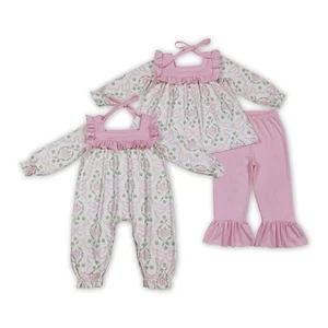Sibling Toddler Girls Cute Trellis Bow Pink Pumpkin Outfit and Romper - Picture 1 of 5