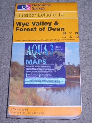 Ordnance Survey; Aqua 3 Laminated Outdoor Leisure 14 Wye Valley & F of Dean 1997 - Image 1 of 2