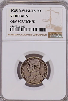 1905 Danish West Indies .800 Silver 20 Cents NGC VF 20C KM#79 Graded Very Fine - Image 1 of 2