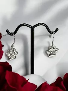 Puppy Paw Print Dangle Earrings 925 Sterling Silver Dog Lovers Favorite NWT NEW! - Picture 1 of 19
