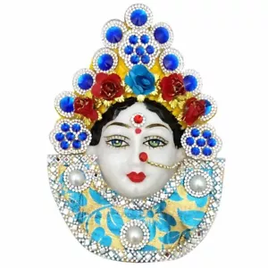 Goddess Margashirsha Laskhmi Devi Face Handmade Mukhota Multicolor Dimond Stone - Picture 1 of 5