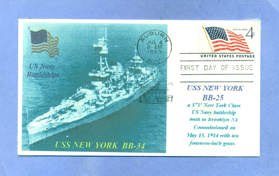 USS NEW YORK BB-34 WW II Battleship named: State of New York Photo First Day PM - Image 1 of 1