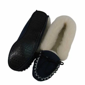 Luxury Navy Sheepskin Moccasins with Wool Lining & Hard Sole Handmade in the UK - Picture 1 of 1