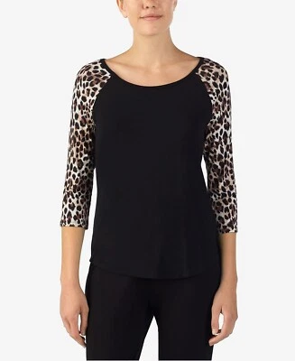 Betsey Johnson Womens Lace-Heart Pajama Top Brown Animal Size Small - Image 1 of 2