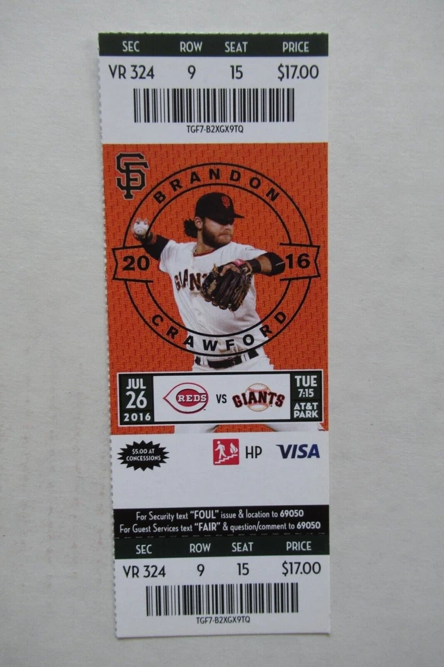 Boleto completo Gigantes de San Francisco vs Rojos 26/07/2016 ~ Adam Duvall (2 horas) Foto 1 de 1