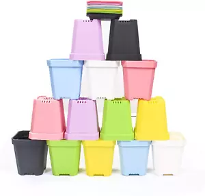 14Pcs Colorful Square Plastic Plant Pot, Planter, Flower Pot with Pallet Tray Sa - Picture 1 of 5
