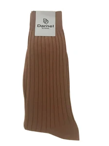 Darnel Men's Sheer Dress Socks Taupe Striped 100% Nylon Mid Calf Size 10-13 - Picture 1 of 3