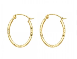 Pendientes de aro ovalados de corte de diamante amarillo liso de 14 K - Imagen 1 de 12