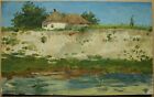 Ukrainian Soviet Oil Painting landscape impressionism river hut sunny day