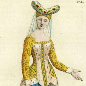 Jeanne de Montaigu Costume Epoque Charles VII - Gravure originale aquarelle XIXe - Imagen 1 de 3