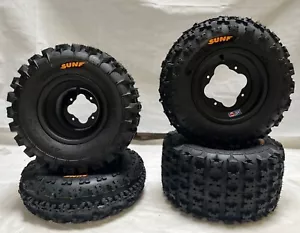 DWT A5 Black Front Rear Rims Wheels Sunf A027 Tires Yamaha Banshee Warrior 350 - Picture 1 of 4