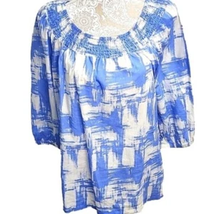 Style & Co Blue and White Top 3/4 Sleeve Cotton Women's 6 - Picture 1 of 6