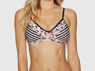 $96 Espléndido Traje de Baño Mujer Negro Rayas Floral Tirantes Bralette Bikini Top XS Foto 1 de 3