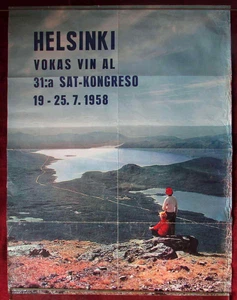 1958 Original Vintage Esperanto Poster Summit Congress Helsinki International - Picture 1 of 1