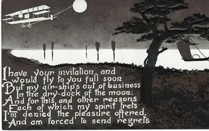 SPACE POST CARD (19XX) "Regrets" "Air-ships Out Of Business in Drydock  Moon MG - Picture 1 of 1
