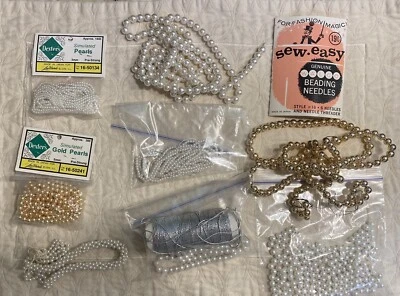 Vintage simulated pearls/gold pearls, beading needles, etc. various sizes - Image 1 of 4