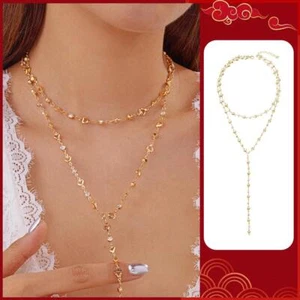 Conjunto de collar largo de cuentas cuadradas de doble capa suéter cadena moda témpera AUN - Imagen 1 de 21