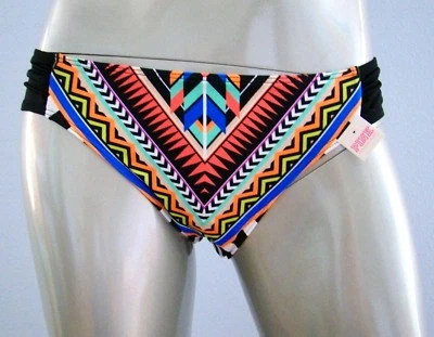 PINK Victoria' Secret Nwt Geo Print Black Chevron Side Ruched Mini Bikini Bottom - Image 1 of 4
