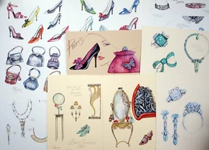 Celia Margaret Ingram 10 x drawings and paintings Bags, shoes, jewelry. Art Deco - Picture 1 of 7