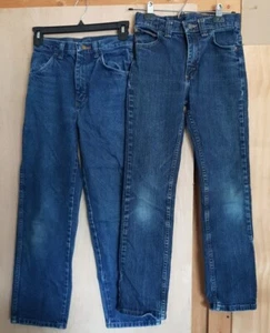 Jungen Jeans 14 schmal blau Medium/Medium dunkle Waschung Wrangler & Rustler Paket 2 Paar - Bild 1 von 2