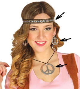 Hippy Elegante Vestido Set Años 60 Divertido Paz Collar Pendientes Dima Hippie Disfraz - Imagen 1 de 1