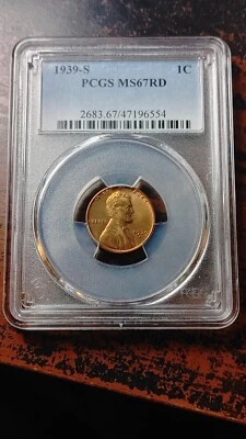 1939 S Lincoln Wheat Cent 1C PCGS MS67 RD Blazing Red Superb Gem            4019 - Image 1 of 4
