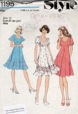 1975 Vintage Sewing Pattern Bust 34in Dress (2142) Style 1414 - Image 1 of 3