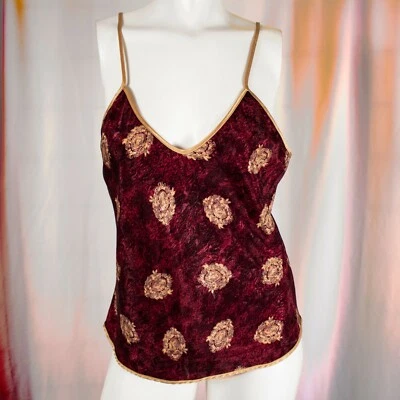 ESCADA Burgundy Maroon Yellow Gold Paisley Polyester Intimate Slip Top Size M - Image 1 of 4