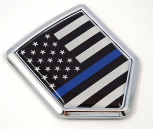 Police USA Thin Blue Line flag Chrome Emblem Car Decal Sticker Bike crest badge - Foto 1 di 1