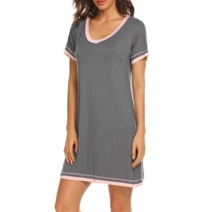 Women's Nightgown Top Sleep Dress Sleepshirt Short Sleeve Nightshirt Sleepwear - Picture 1 of 23
