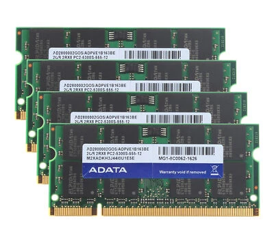 4X Adata 2GB 2RX8 PC2-5300S RAM Laptop Memory SODIMM Low Density DDR2 667Mhz - Image 1 of 4