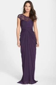 Adrianna Papell Lace Yoke Drape Gown Sz 4 Aubergine - Picture 1 of 1