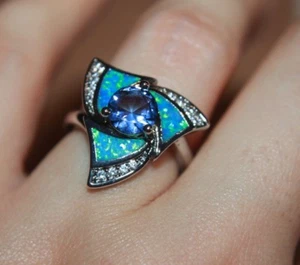 fire opal topaz Cz ring gemstone silver jewelry 5.5 8.5 cocktail engagement  - Picture 1 of 7
