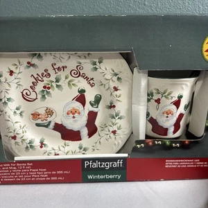  Pfaltzgraff Winterberry Cookies ,Milk For Santa Plate & Cup - Picture 1 of 5