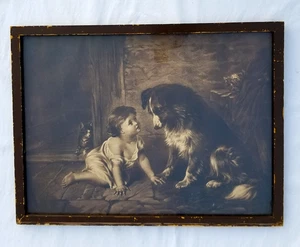 ANTQ RARE 1920s Art "Can't You Talk" Baby Dog Original Frame 28" x 21" Holmes - Bild 1 von 6