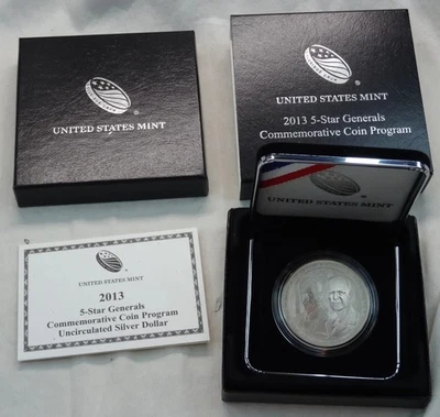 2013 W 5-Star Generals Commemorative Unc Silver Dollar US Mint $1 OGP Box COA - Image 1 of 2