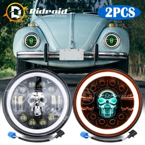 For VW Beetle 1967-1979 Pair 7" Inch Round LED RGB Headlights Hi/Low Beam Halo - Picture 1 of 23
