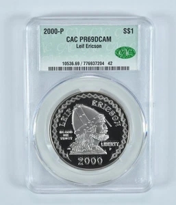 2000-P Leif Ericson Commemorative Silver Dollar PR69 DCAM CAC CACg *9511 - Picture 1 of 5