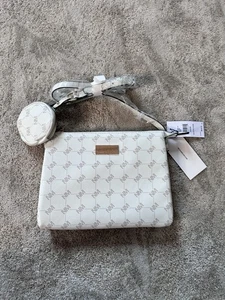 Nicole Miller Crème Gold Logo Hardware Shoulder Crossbody Bag Purse w Pouch NWT - Picture 1 of 4
