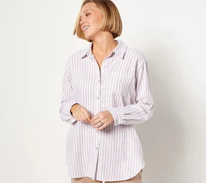 Susan Graver Pure Petite Cross-Dyed Linen Blend Tunic Shirt Flax 4XP A508734 - Bild 1 von 2
