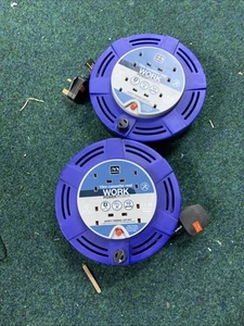 2x Extension Lead Reel 10m Cable - Heavy Duty 4 Socket 10A Cassette - Masterplug - Afbeelding 1 van 4