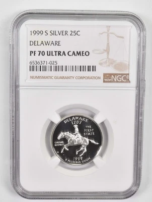 1999-S PF70 UCAM Delaware Quarter NGC SILVER Brown Lbl *4045 - Image 1 of 4