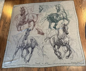 Hermes Pirouette au Galop Cashmere GM Shawl 140cm Gray Green Blue Excellent - Picture 1 of 8