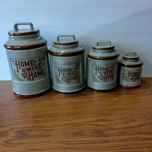 Lattiera ceramica vintage casa dolce casa set 4 pezzi con coperchi marrone, Giappone - Foto 1 di 10