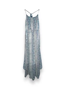 American Eagle Maxi Dress Blue Boho Floral Spring Coastal Vacation Flowy Teal - Picture 1 of 16