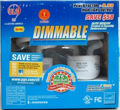 o'o'o . 2 x DIMMABLE CFL Light BULB . 15 Watt . COMPACT Fluorescent Lamp - Image 1 of 4