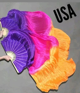 Seide Fanschleier Bauchtanz 100 % Seide Schnellversand USA Shop KOSTENLOSES GESCHENK - Bild 1 von 3