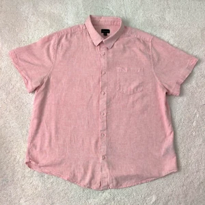 Men's Structure Shirt SZ XXL Pink Button Front Short Sleeve Linen/Cotton - Picture 1 of 5